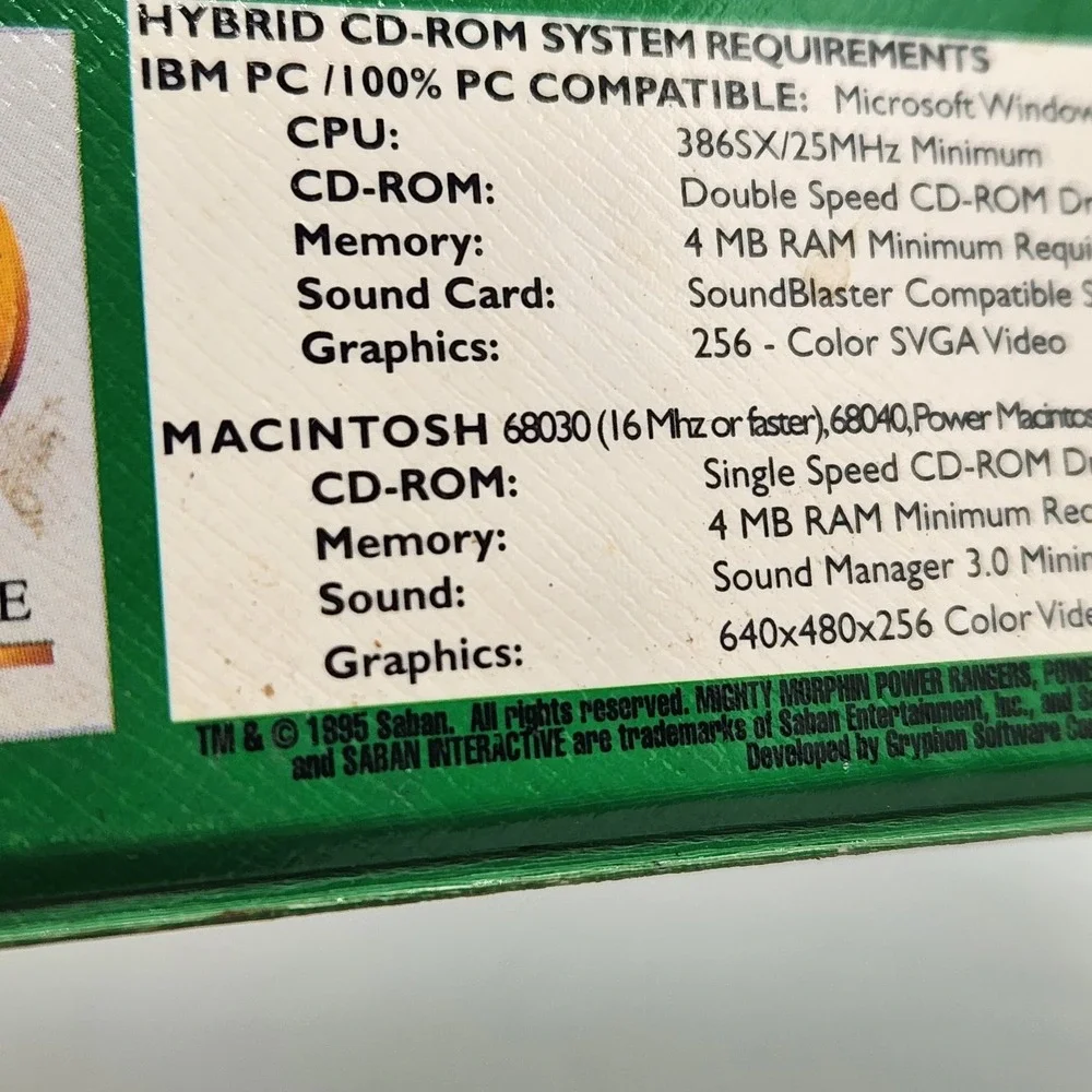 Mighty Morphin Power Rangers Screen Saver CD-ROM 1995 Saban PC‎ Mac